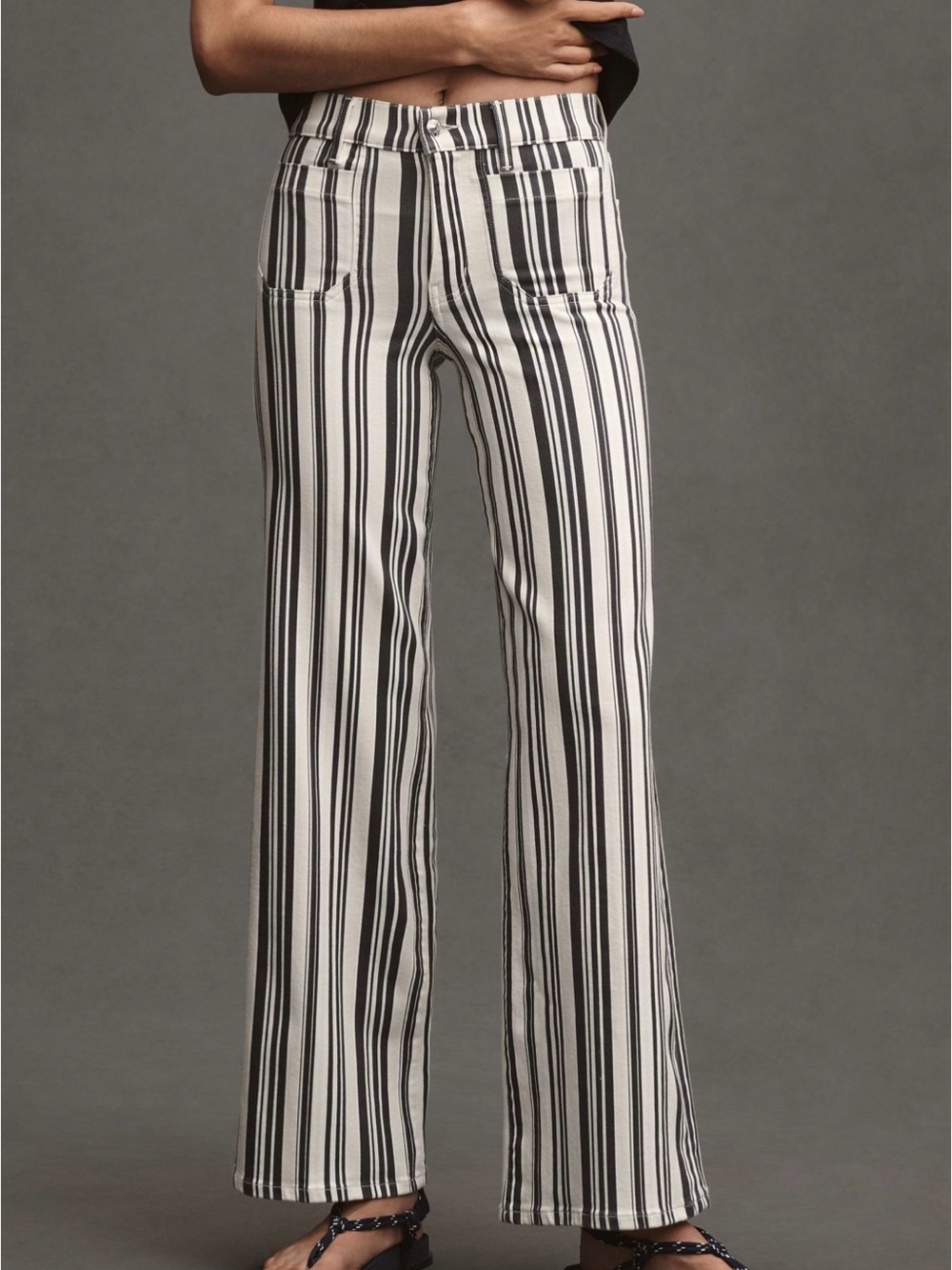 NWOT FRAME Le Slim Palazzo Navy Stripe High Rise Wide Leg Jeans | Size 27